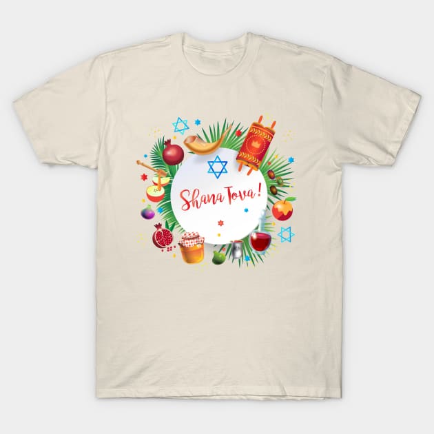 Happy Rosh Hashanah - Shana Tova! Autumn New Year Jewish Holiday Paty Vintage Decoration T-Shirt by sofiartmedia